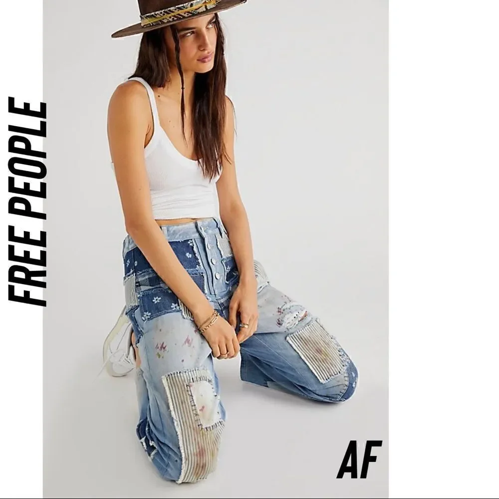 FREE PEOPLE AZALEA BLUE DAISY PATCHWORK JEANS NEW